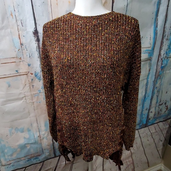 NEW LACE UP BRAID DETAIL MARLED CHUNKY SWEATER TOP - Picture 5 of 7